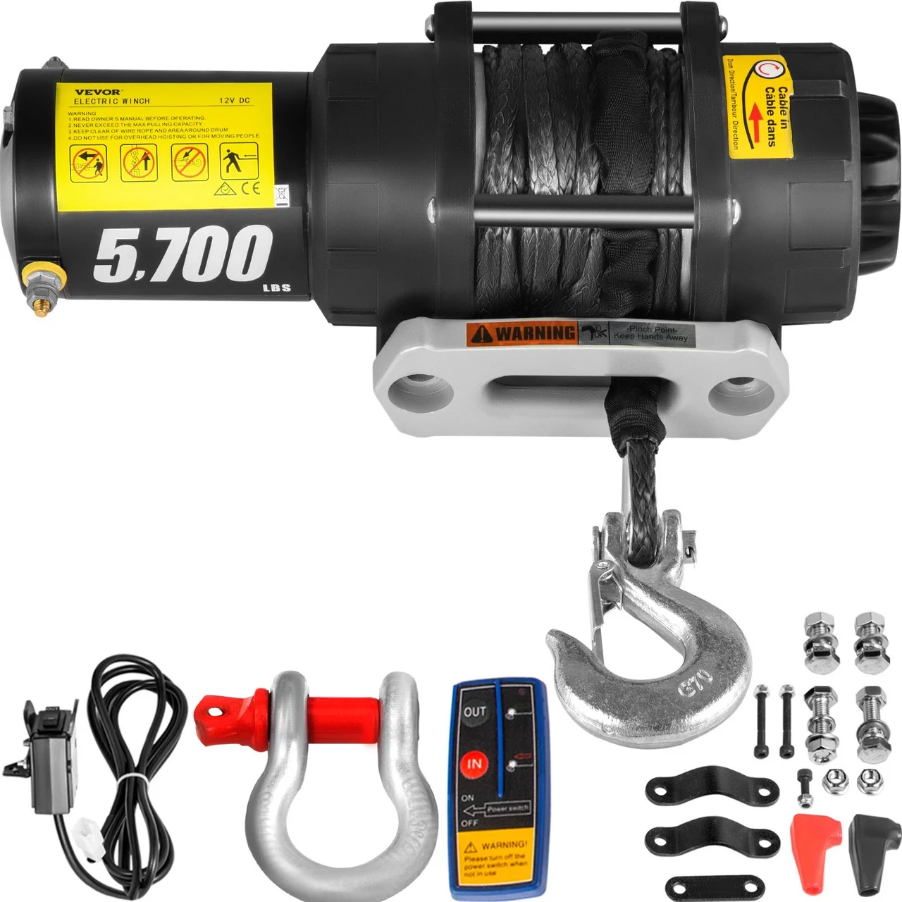 Electric Winch Truck Winch 12V 5700 LBS Synthetic Rope ATV Winch Off Road