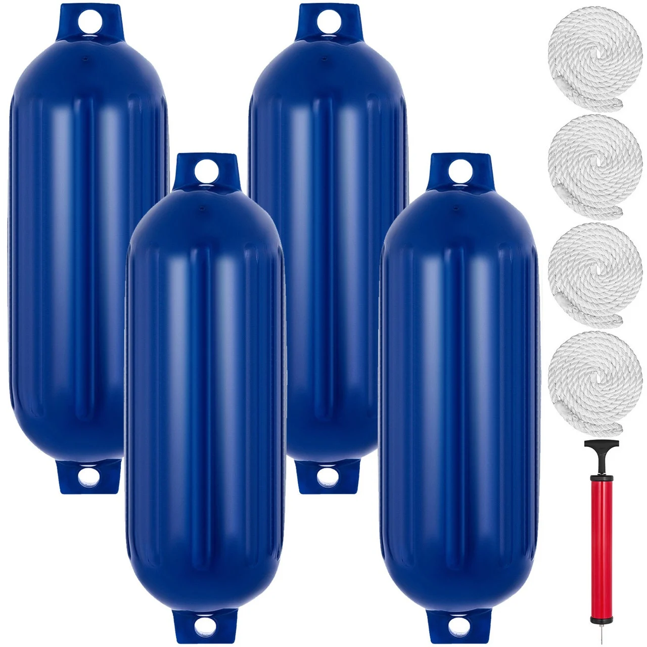 4 New Ribbed 8.5" X 27" Boat Fenders Vinyl Bumper Dock Shield Protection Blue