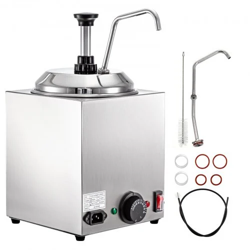 Cheese Dispenser with Pump, 2.6Qt Capacity Nacho Cheese Warmer with Pump, 650W Hot Fudge Warmer, Stainless Steel Hot Cheese Dispenser for Hot Fudge Cheese Caramel