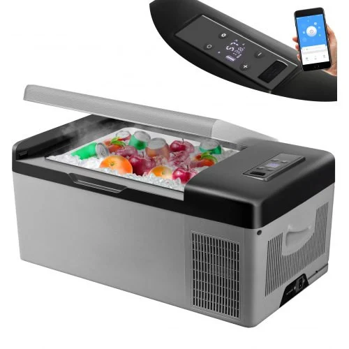 12 Volt Refrigerator 16 Qt, Portable Mini Car Fridge w/ -4?-68? Cooling Range & App Control 12/24V DC & 110-240V AC Electric Compressor Cooler for Truck Vehicle RV Boat Outdoor & Home Use, Grey