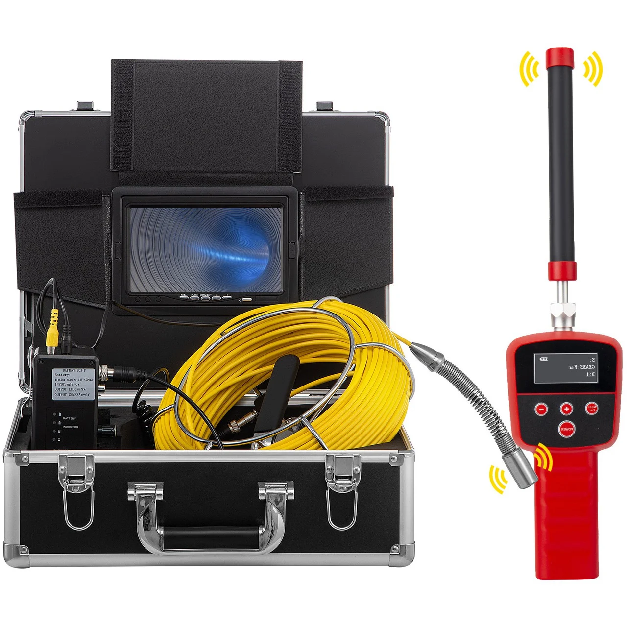 Sewer Camera with Locator, 165' Cable, Drain Camera w/ 512Hz Sonde Transmitter & Receiver, Waterproof IP68 Sewer Video Inspection Equipment w/ 16 GB SD Card, 1200TVL 7" LCD Monitor, LED Lights