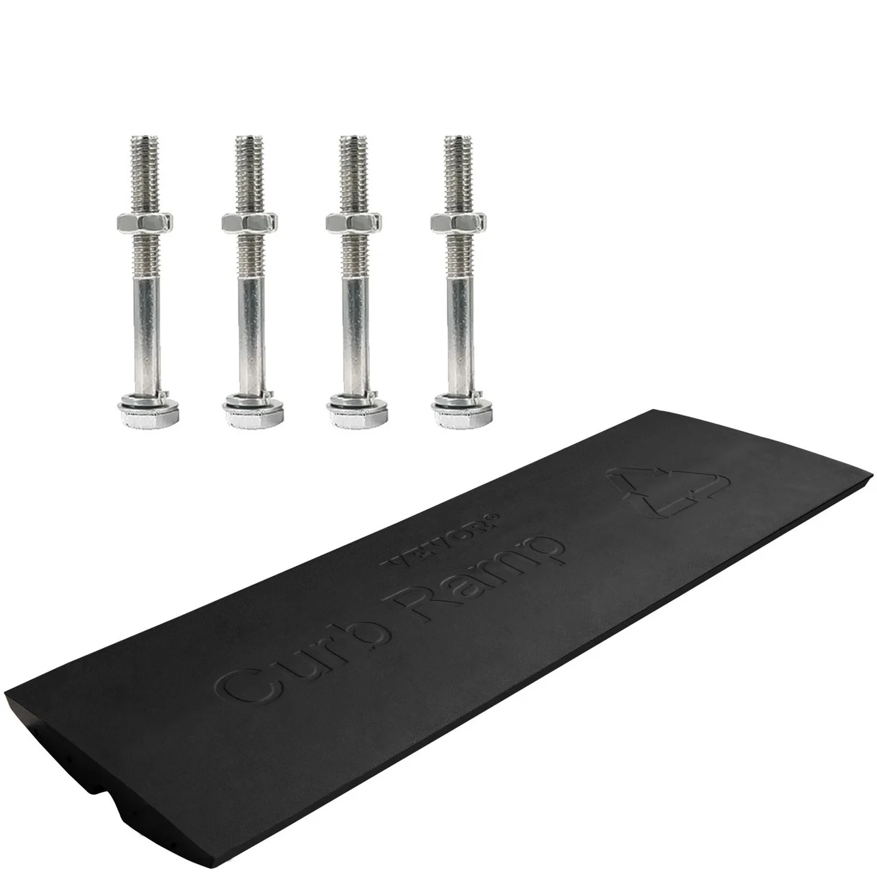 Curb Ramp, 1 Pack Rubber Driveway Ramps, Heavy Duty 32000 lbs Weight Capacity Threshold Ramp, 2.6 inch High Curbside Bridge Ramps for Loading Dock Garage Sidewalk, Expandable Full Ramp Set