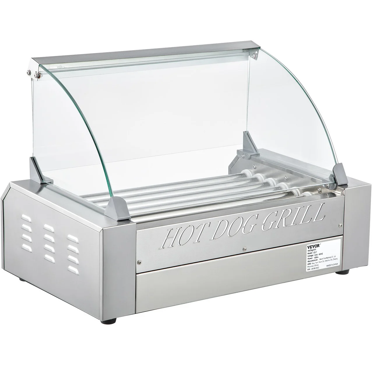 Hot Dog Roller, 18 Hot Dog Capacity 7 Rollers, 1050W Stainless Steel Cook Warmer Machine w/ Cover & Dual Temp Control, LED Light & Detachable Drip Tray, Sausage Grill Cooker for Kitchen Canteen