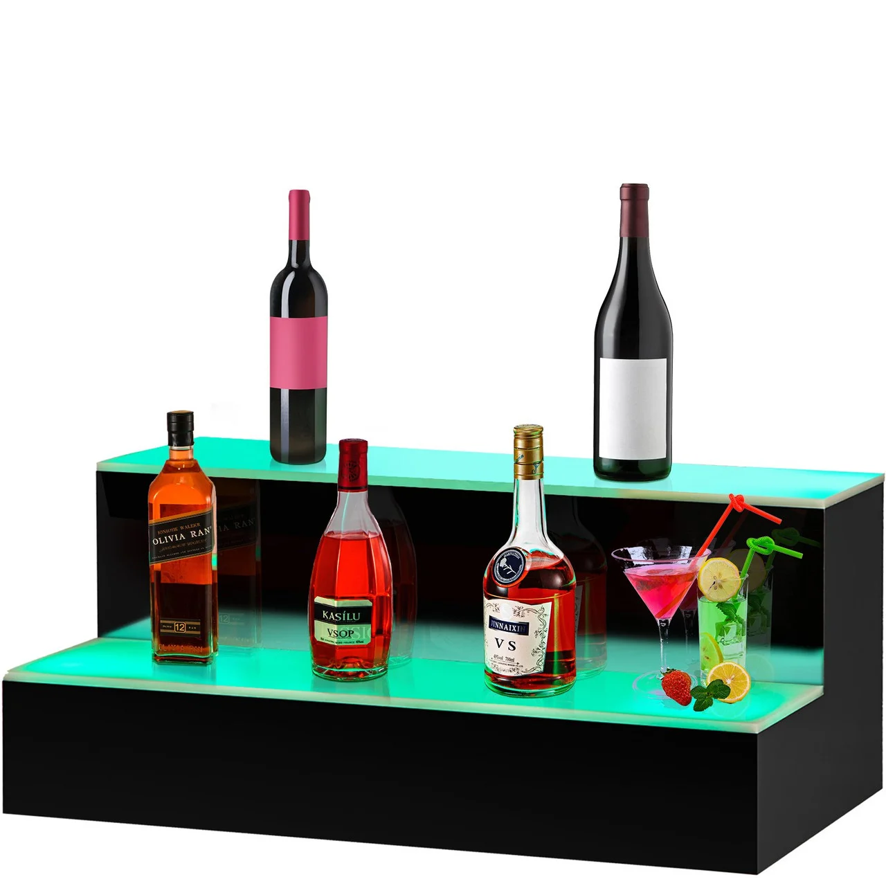 LED Lighted Liquor Bottle Display Shelf, 16-inch LED Bar Shelves for Liquor, 2-Step Lighted Liquor Bottle Shelf for Home/Commercial Bar, Acrylic Lighted Bottle Display with Remote & App Control