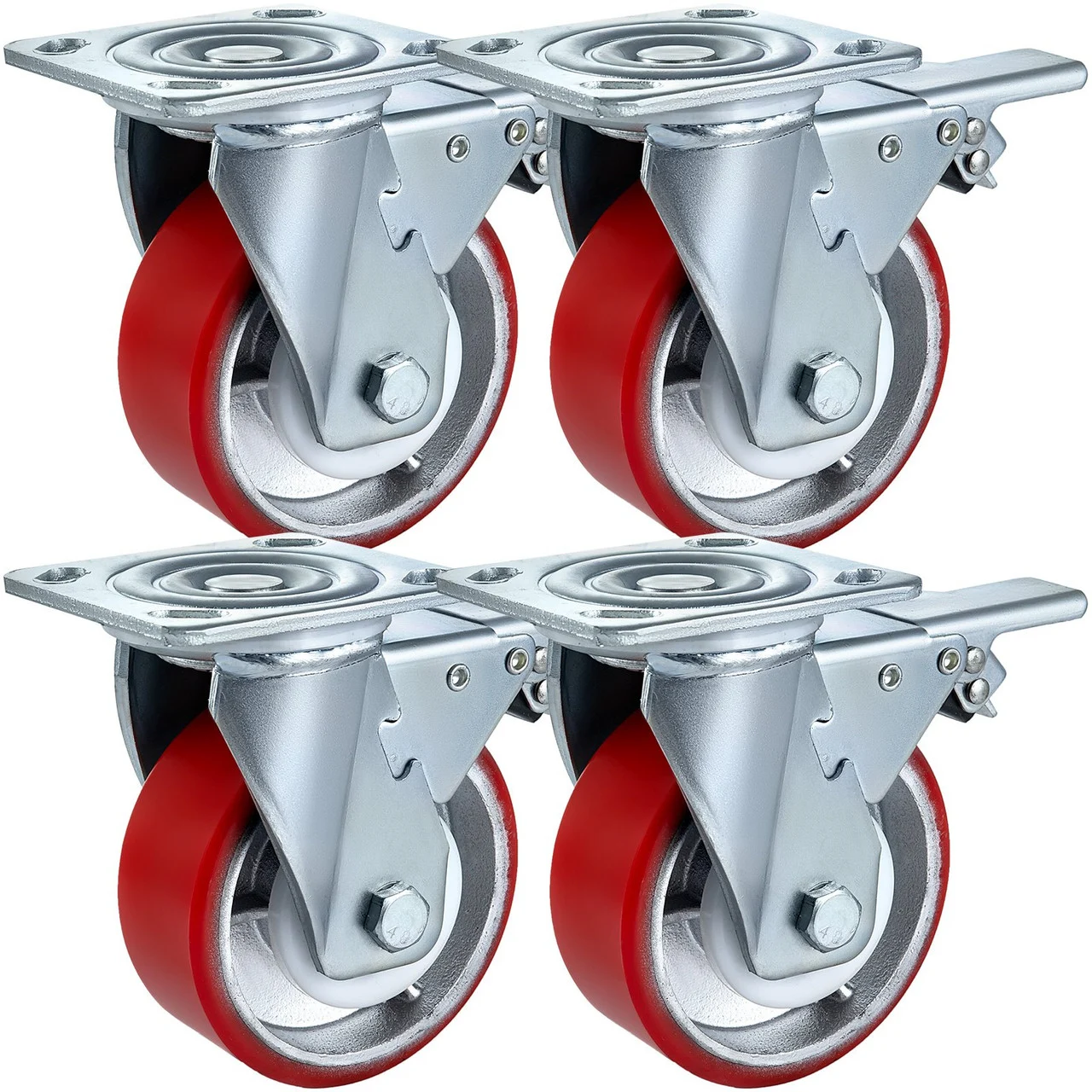 5" X 2" Polyurethane Swivel Caster With Dual Locking Heavy Duty Rigid Fixed