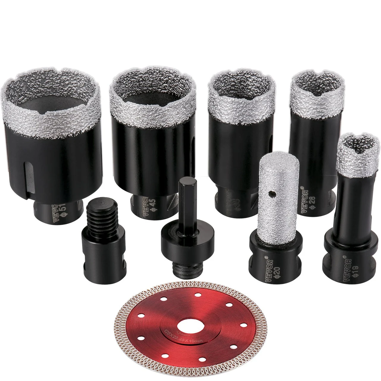 Diamond Drill Bits 8PCS Diamond Hole Saw 3/4"-2"Tile Hole Saw Kit Brazed Diamond Drill Bit 0.59in Segment Tile Hole Saw w Finger Bit a Blade for Tile Ceramic Porcelain Marble Hard Materials