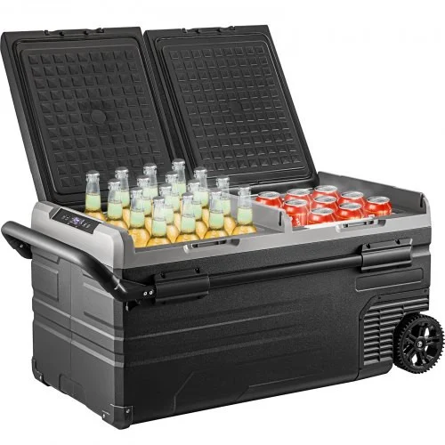 Portable Car Freezer, 100 Quart Portable Refrigerator Freezer, 95L Dual Storage Zone Camping Freezer, -4?~68? 12 Volt Fridge Freezer, Car Freezer for Car and Home Use, DC 12/24V, AC 100-240V