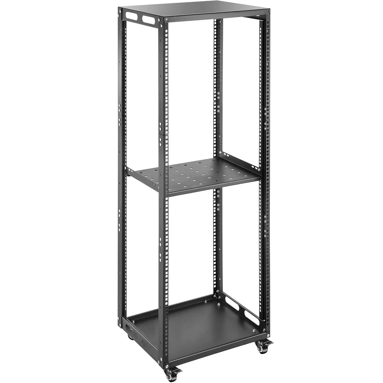 Server Rack, 27U Open Frame Rack, 4-Post IT Server Network Relay Rack, 19 Inch Server/Audio Network Equipment Rack Cold Rolled Steel, Heavy Duty Rack w/Casters, Holds Network Servers & AV Gear
