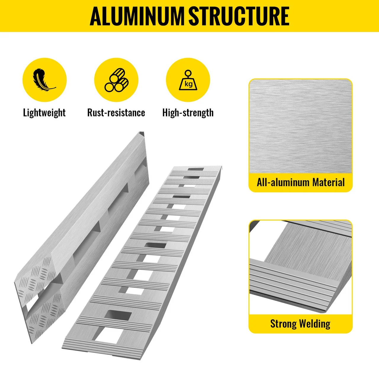 Aluminum Ramps 94x15x3.75in 5000lbs Car Trailer Truck 1 Pair Hook End
