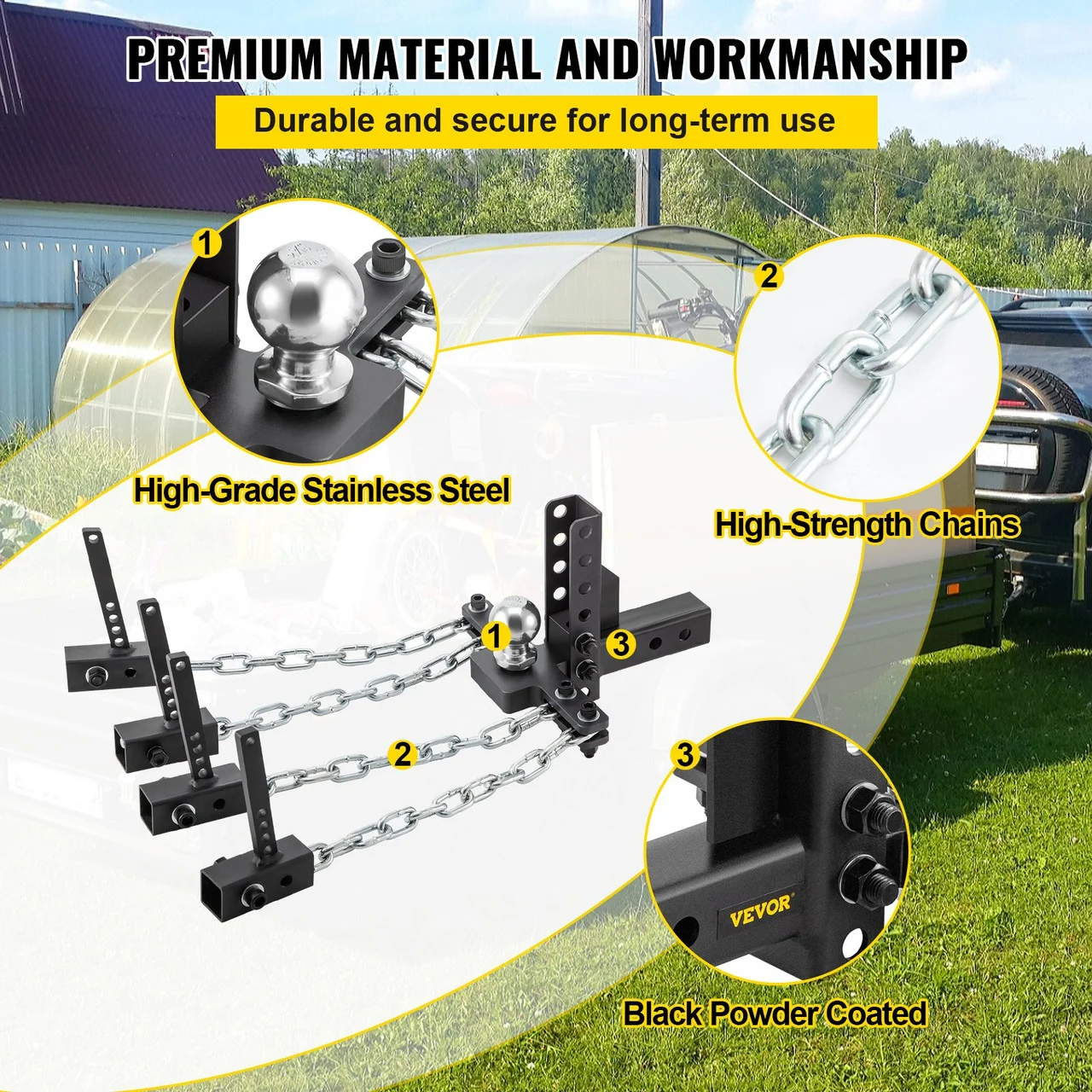 Weight Distribution Hitch 2-5/16" Ball 4" Drop & Rise Trailer Towing Hitch
