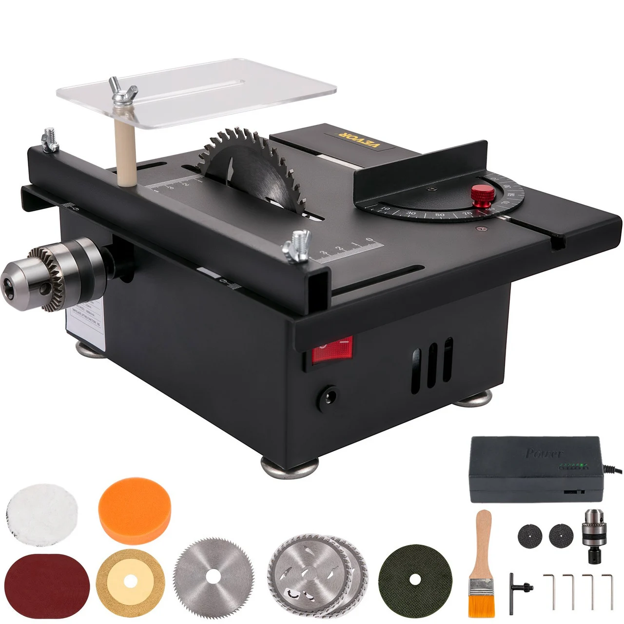 Mini Table Saw, 96W Hobby Table Saw for Woodworking, 0-90 Angle Cutting Portable DIY Saw, 7-Level Speed Adjustable Multifunctional Table Saws, 1.3in Cutting Depth (Cutting/Polishing Set)