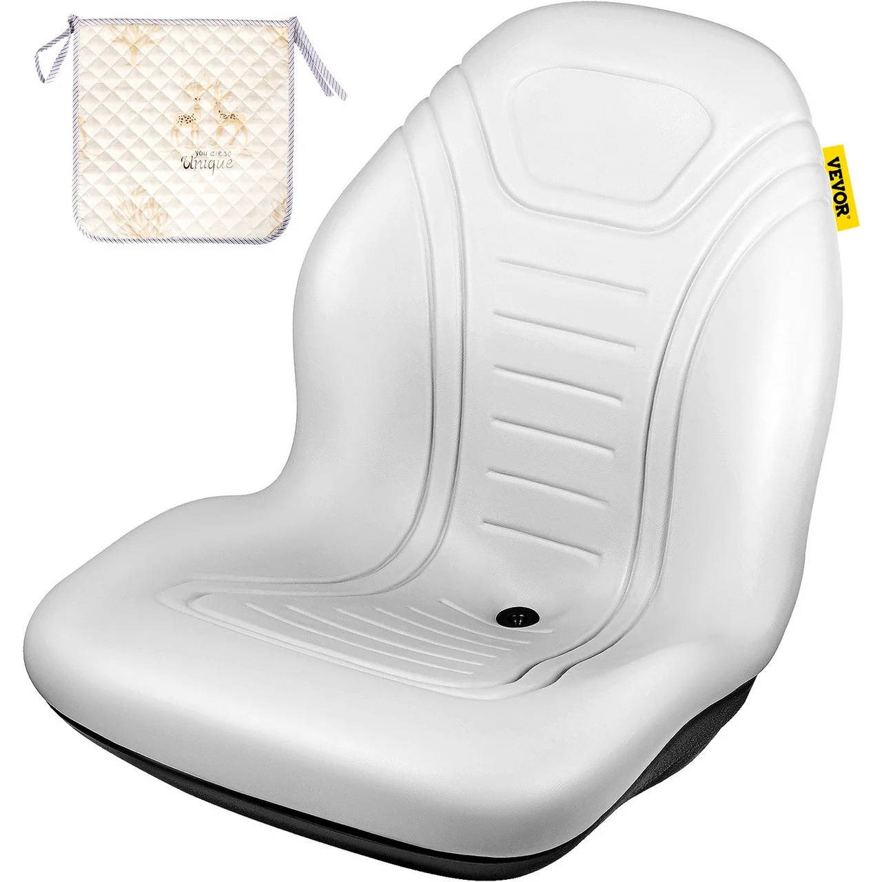 Universal Tractor Seat Replacement, Compact High Back Mower Seat, Grey Vinyl Forklift Seat, Central Drain Hole Skid Steer Seat with Mounting Bolt Patterns of 8" x 11.5" & 11.25" x 11.5"