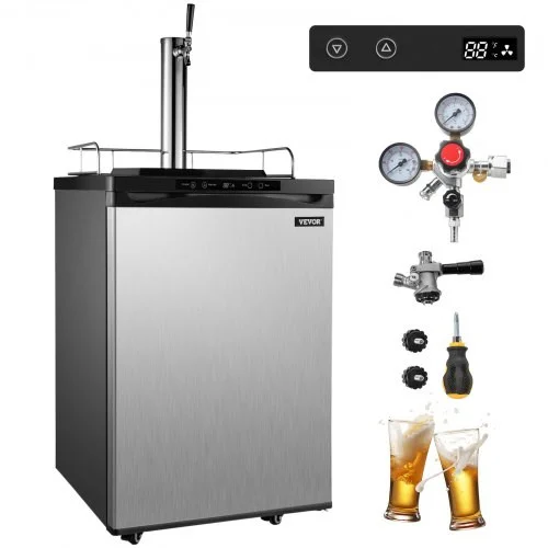 Kegerators Beer Dispenser, Full Size Beer Kegerator Refrigerator, Single Tap Direct Draw Beer Dispenser w/LED Display, 23-83? Adjustable Dual Kegerator w/Complete Accessories, Stainless Steel