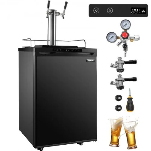 Kegerators Beer Dispenser, Full Size Beer Kegerator Refrigerator, Double Taps Direct Draw Beer Dispenser w/LED Display, 23-83? Adjustable Dual Kegerator w/Complete Accessories, Black