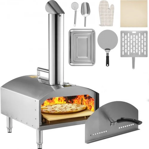 Wood Fired Oven 12",Outdoor Pizza Oven with Foldable Legs,Stainless Steel Pizza Maker 932? Max Temperature,Wood Pellets Burning Pizza Oven with Accessories for Outside,Garden,Courtyard Cooking.