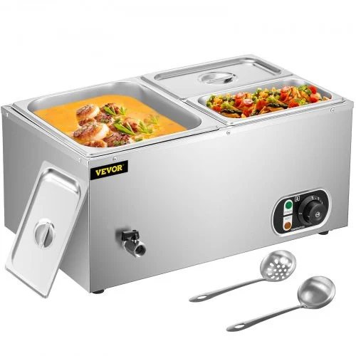 110V Commercial Food Warmer 1x1/2GN and 2x1/4GN, 3-Pan Stainless Steel Bain Marie 16 Qt Capacity,1500W Steam Table 15cm/6inch Deep,Temp. Control 86-185?, Electric Soup Warmer w/ Lids & 2 Ladles