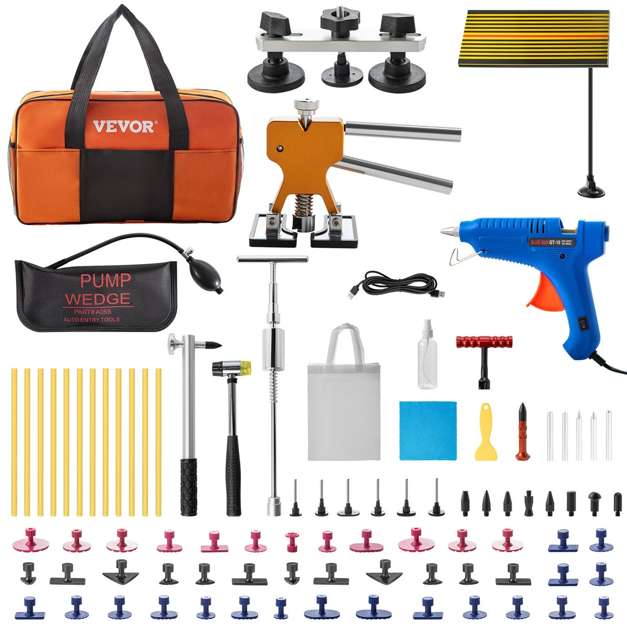 Paintless Dent Repair Tools, 74 PCS Dent Removal Tool, Led Baffle Board Car Dent Repair Kit, Glue Puller Tabs Dent Puller Kit for Auto Dent Removal, Minor Dents, Door Dings And Hail Damage