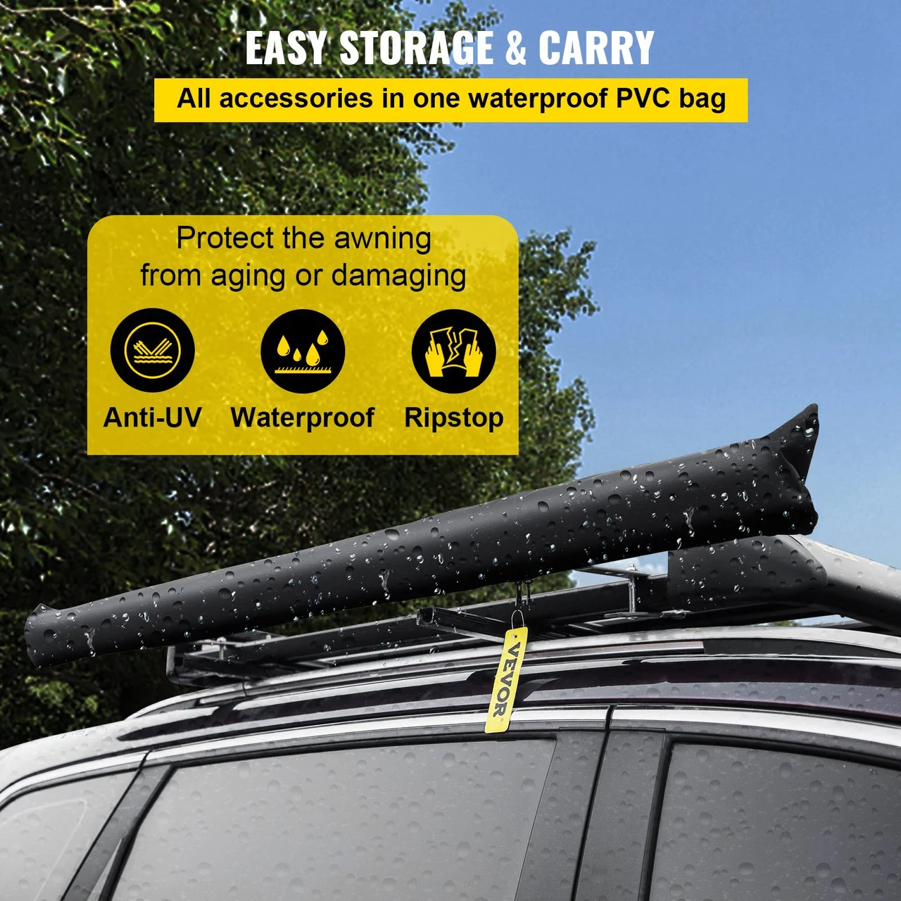 Car Side Awning, 6.6'x8.2', Pull-Out Retractable Vehicle Awning Waterproof UV50+, Telescoping Poles Trailer Sunshade Rooftop Tent w/Carry Bag for Jeep/SUV/Truck/Van Outdoor Camping Travel, Sand