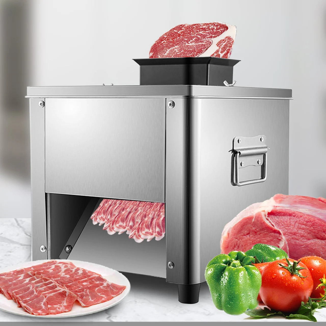 Meat Cutting Machine Commercial 2.5 mm Cut Thickness Cutter Meat Machine 331lbs/H Commercial Electric Meat Slicing 850W Meat Cutter Machine Stainless Steel Electric Meat Cutter with Crank Handle