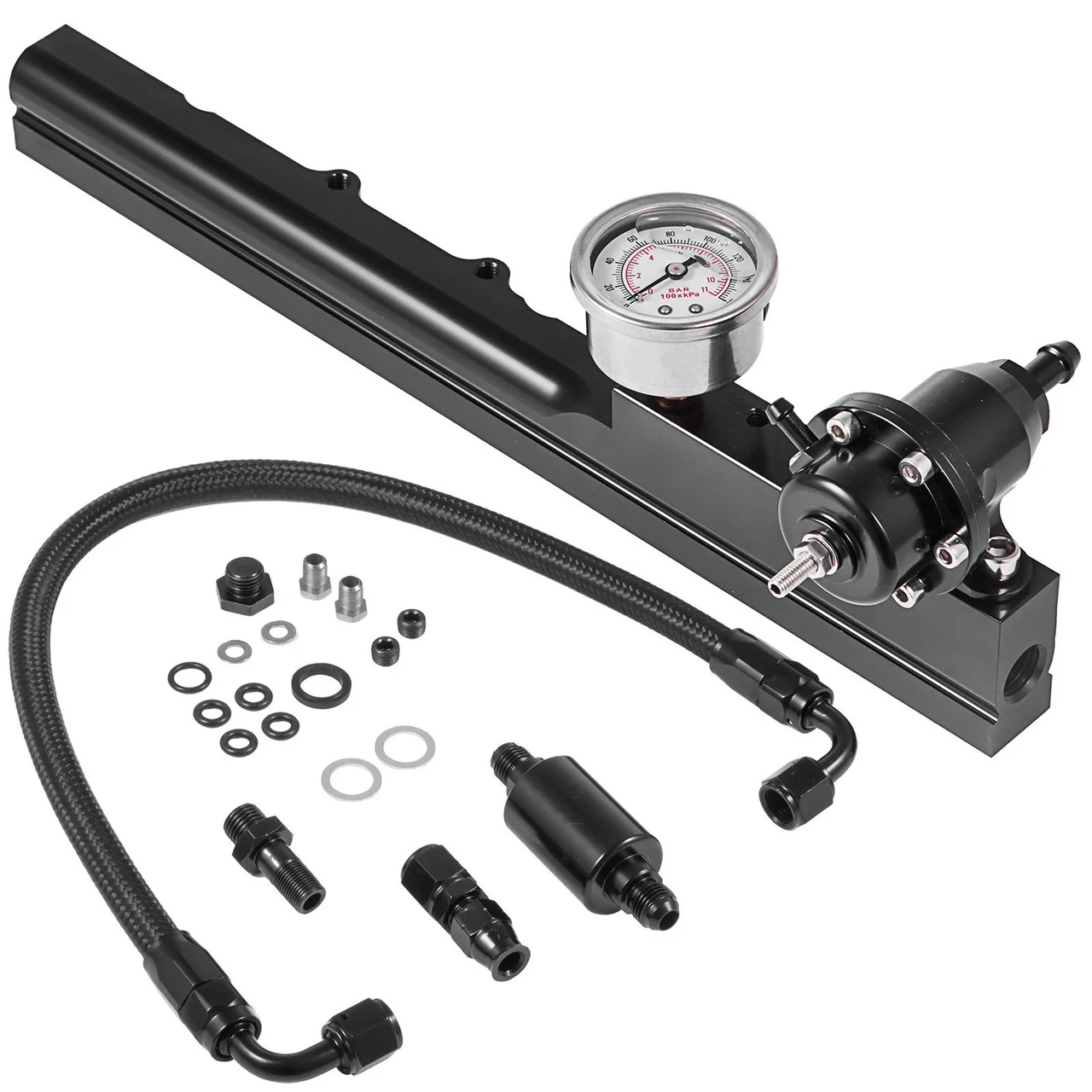 1/2" Fuel Bore Size Fuel Rail Kit 1/8th NPT B-Series Swapped Engines With Fuel Pressure Regulator Gauge 6AN Fitting for Fuel Rail-To-Fuel Line