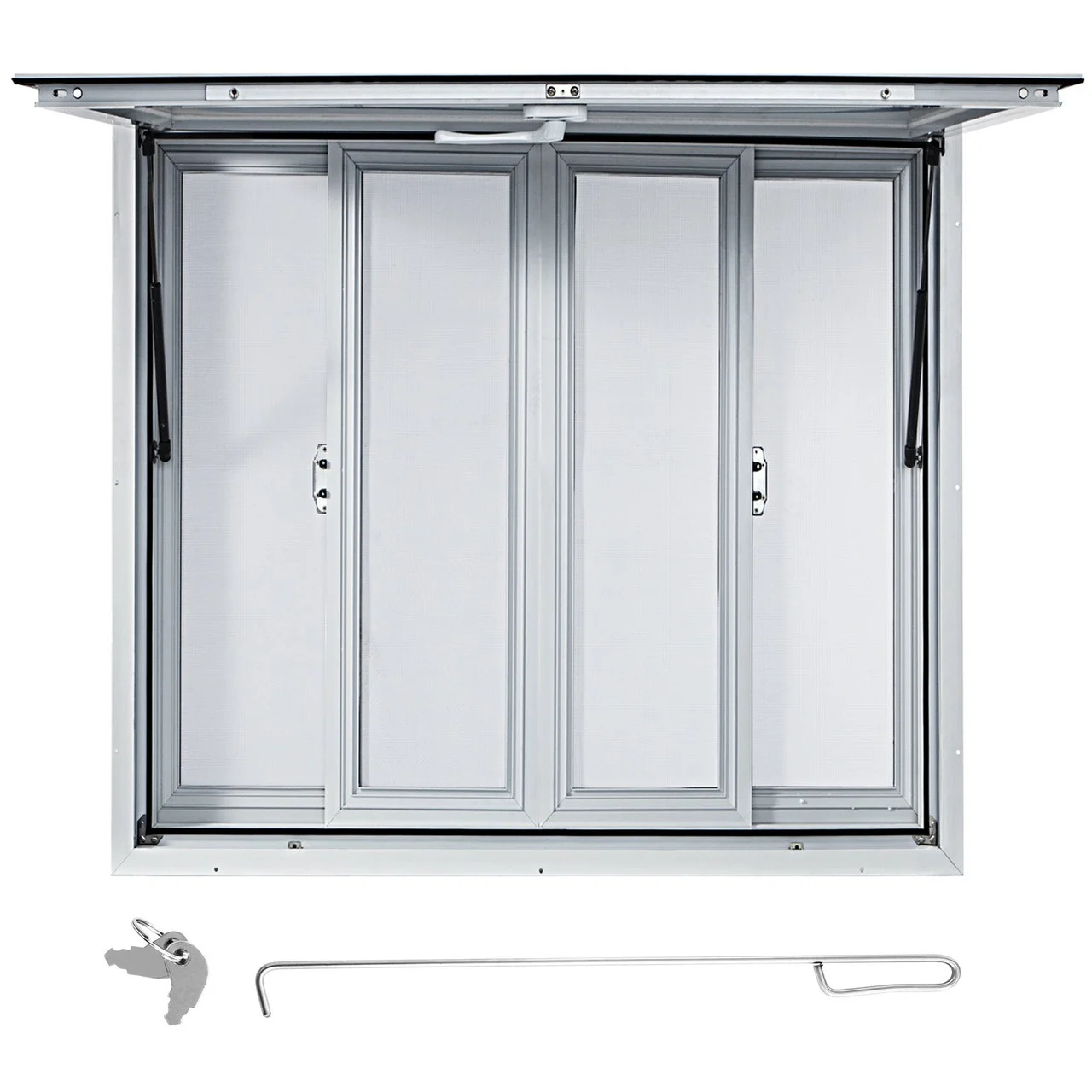 Concession Window, 36 x 36 inch, Aluminum Alloy Food Truck Service Window with 4 Horizontal Sliding Screen Windows & Awning Door & Drag Hook, Serving Window for Food Trucks Concession Trailers
