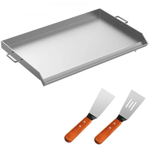 Stainless Steel Griddle,32" X 17" Universal Flat Top Rectangular Plate , BBQ Charcoal/Gas Grill with 2 Handles and Grease Groove with Hole?Grills for Camping, Tailgating and Parties .