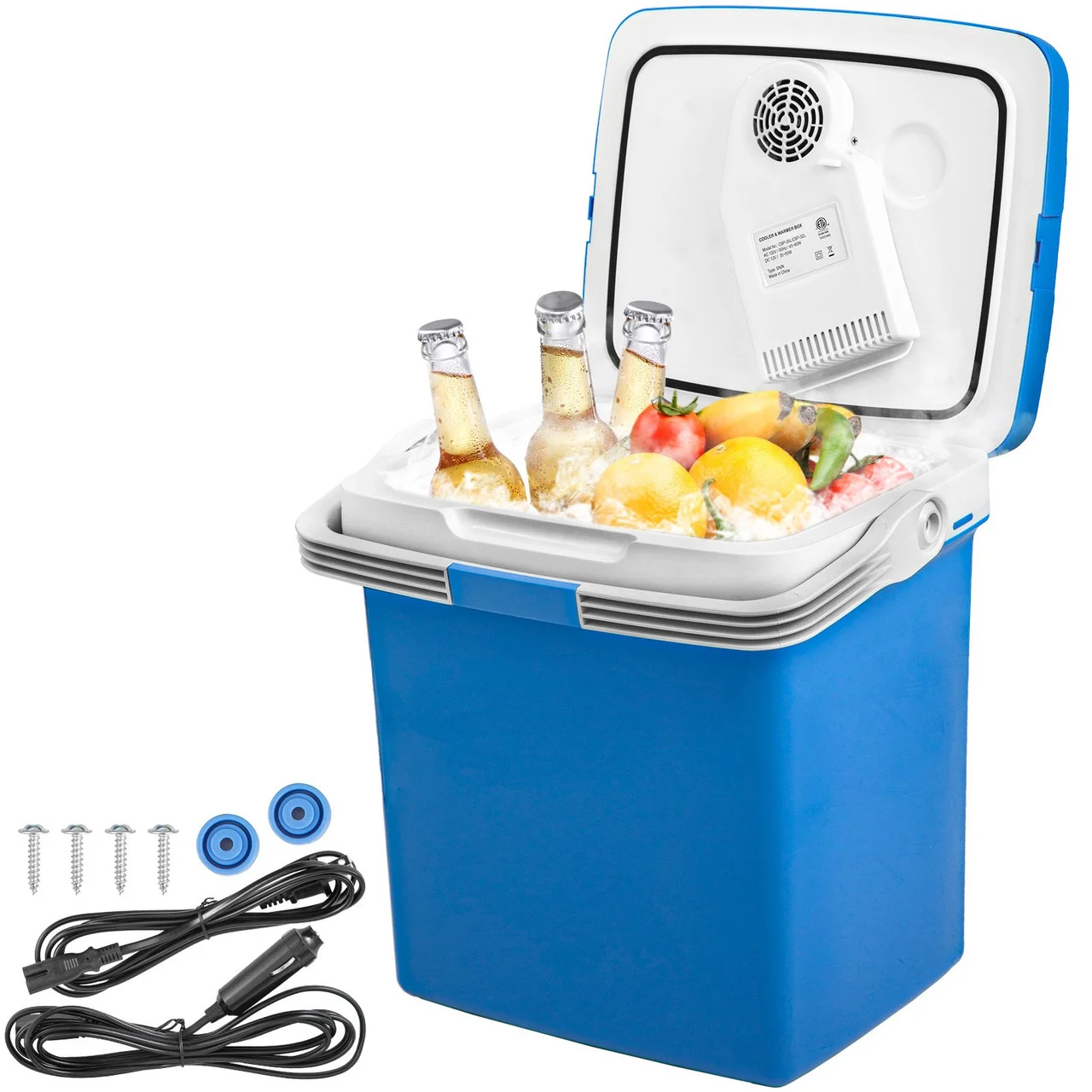 Electric Cooler and Warmer, 28 Quart Portable Thermoelectric Fridge, Plug in Refrigerator with Collapsible Handle, 110V AC Home Power Cord & 12V Car Adapter for Camping Travel & Picnics