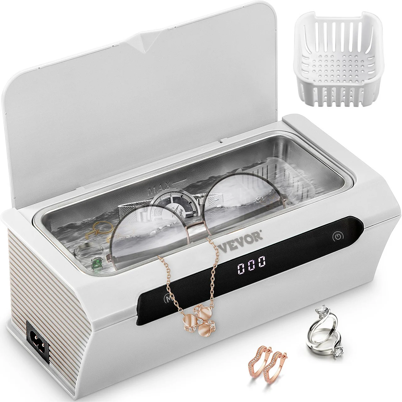 Ultrasonic Cleaner Ultrasound Cleaning Machine 500ML White for Jewelry
