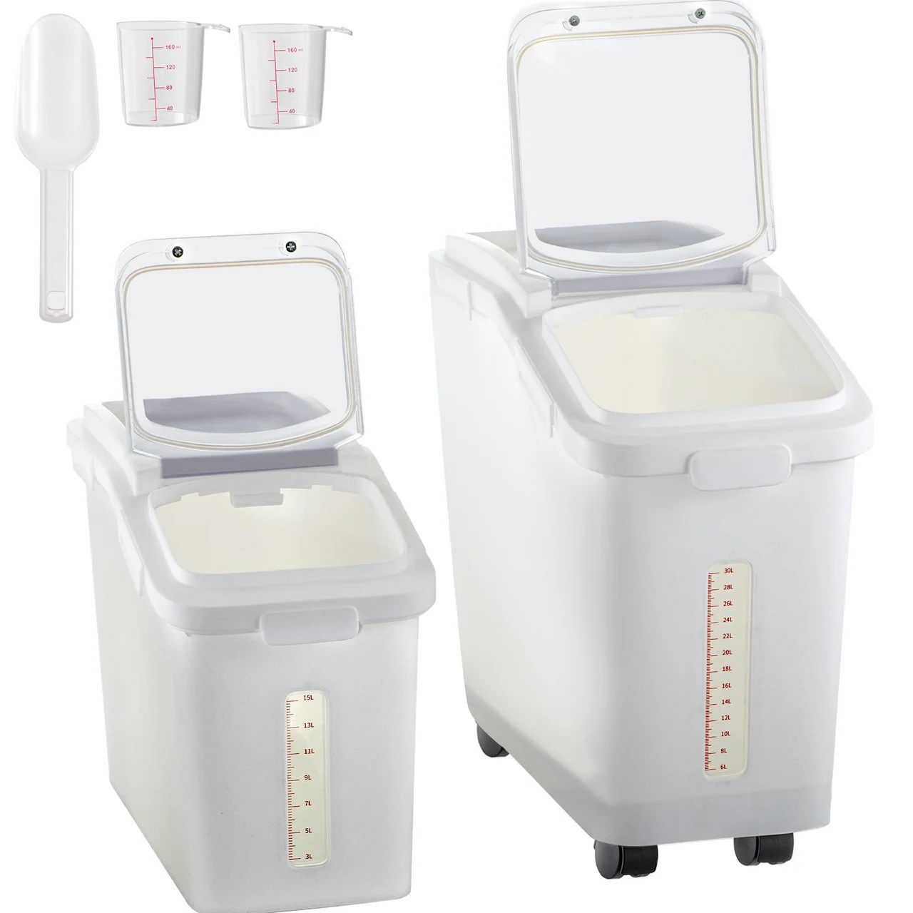 Ingredient Storage Bin, 11.4+5.8 Gallon Capacity Shelf Ingredient Bin, 420 Cup Flour Bins on Wheels Commercial Prosave Shelf-storage Ingredient Bin with Lid and Scoop Rice Bin for Kitchen White