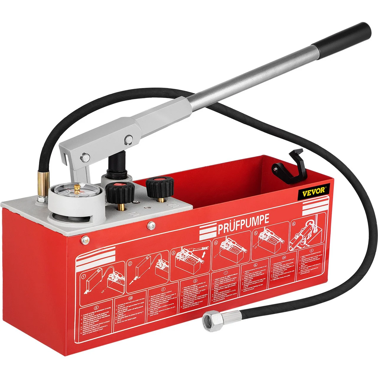Hydrostatic Pressure Test Pump, Test Up to 25 bar/2.5 MPa, 3.2 Gallon Tank, Hydraulic Manual Water Pressure Tester Kit w/ Two-Unit Gauge & R 1/2" Connection, for Pipeline Fluid Pressure Testing