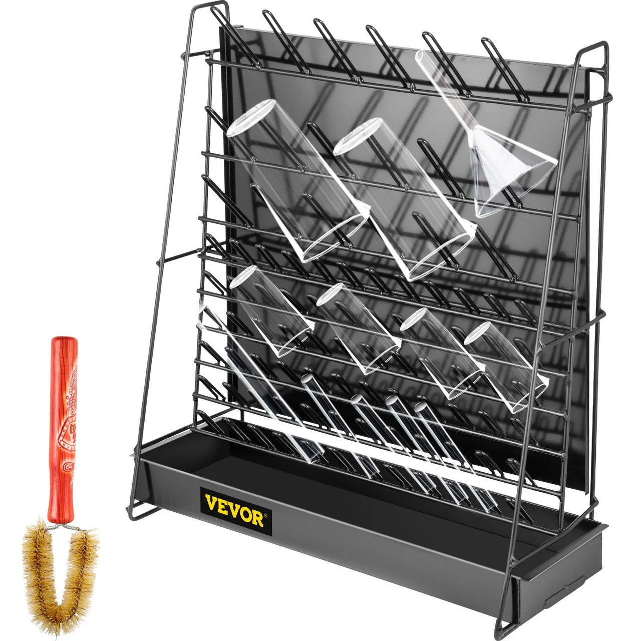 Drying Rack for Lab 90 Pegs Lab Glassware Rack Steel Wire Glassware Drying Rack Wall-Mount/Free-Standing Detachable Pegs Lab Glass Drying Rack Black Cleaning Frame for School Laboratory Utensils