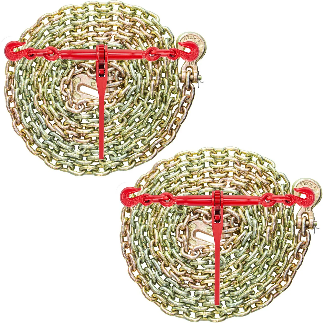 Chain and Binder Kit 5/16in-3/8in, Ratchet Load Binders 6600lbs Working Strength, Ratchet Binders and Chains, 5/16in x 20ft Chains w/ G70 Hooks, for Truck, Tie Down, Hauling, Towing