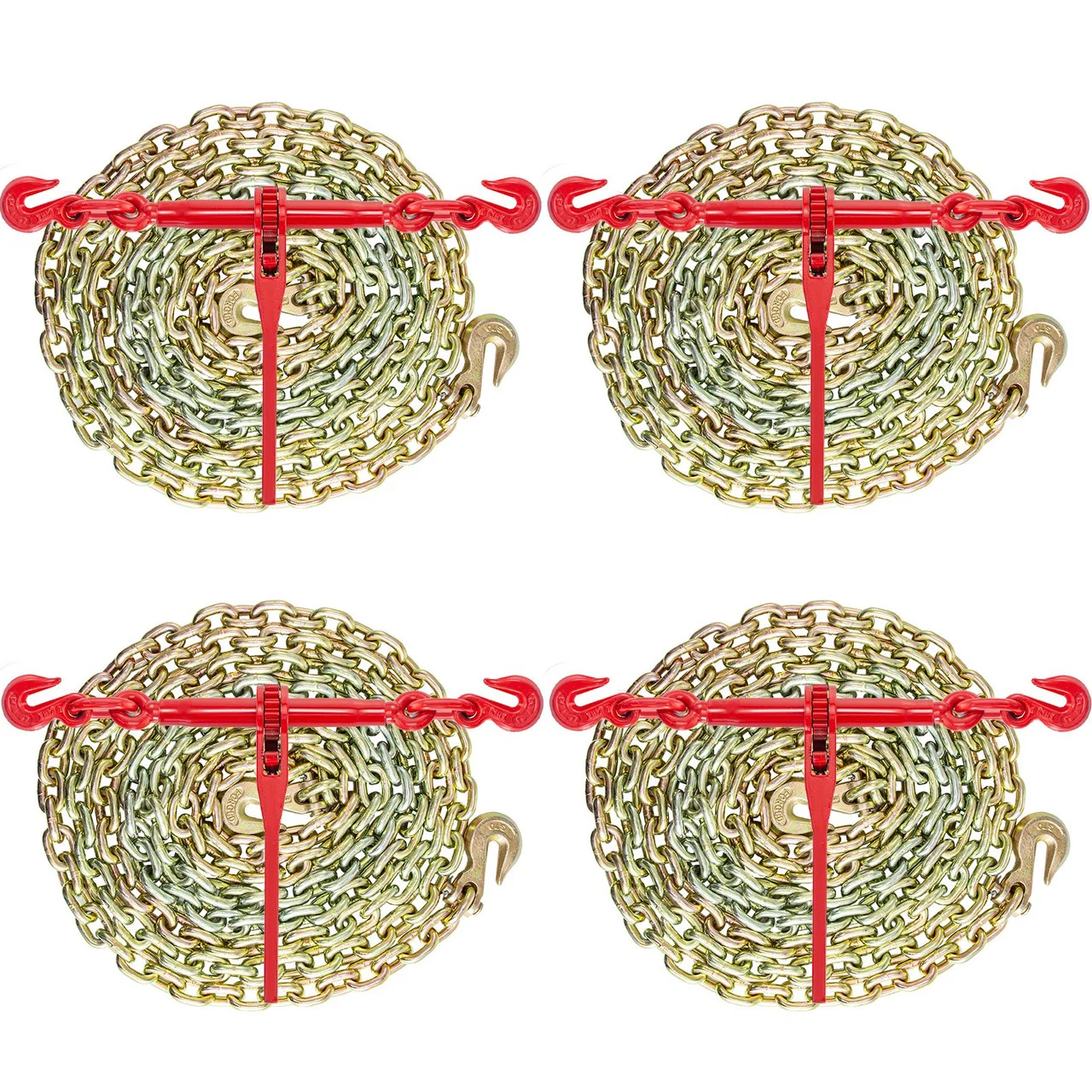 Chain and Binder Kit 5/16in-3/8in, Ratchet Load Binders 6600lbs Working Strength, Ratchet Binders and Chains, 5/16in x 12ft Chains w/ G70 Hooks, for Truck, Tie Down, Hauling, Towing