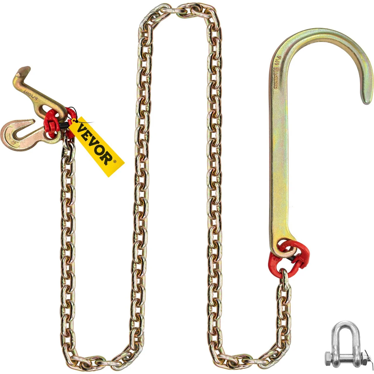 J Hook Chain, 5/16 in x 6 ft Tow Chain Bridle, Grade 80 J Hook Transport Chain, 9260 Lbs Break Strength with JT Hook & Grab Hook, Tow Hooks for Trucks, Heavy Duty J Hook and Chain Shorteners