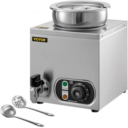 110V Commercial Food Warmer 4.2 Qt Capacity, 300W Electric Soup Warmer Adjustable Temp.86-185?, Stainless Steel Countertop Soup Pot with Tap, Bain Marie Food Warmer for Cheese/Hot Dog/Rice