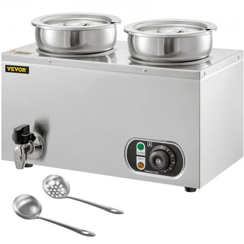 110V Commercial Food Warmer 8.4 Qt Capacity, 500W Electric Soup Warmer Adjustable Temp.86-185?, Stainless Steel Countertop Soup Pot with Tap, Bain Marie Food Warmer for Cheese/Hot Dog/Rice