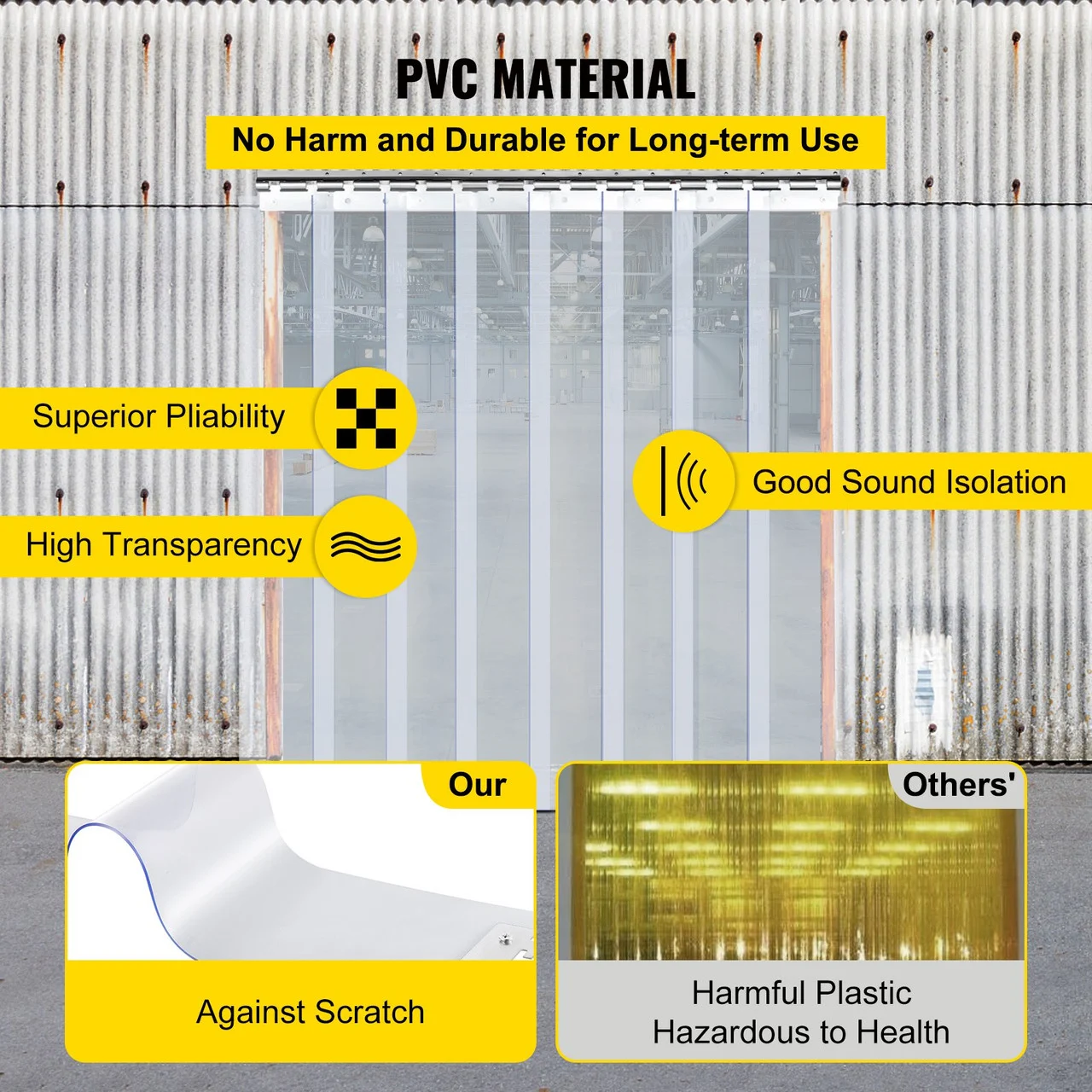 Plastic Curtain, 4ft Width x 7ft Height Plastic Strip Curtain, Clear PVC Freezer Curtain, 0.08in Thickness Plastic Door Strip w/Over 50% Overlap for Walk-in Freezers, Warehouse and Clean Rooms