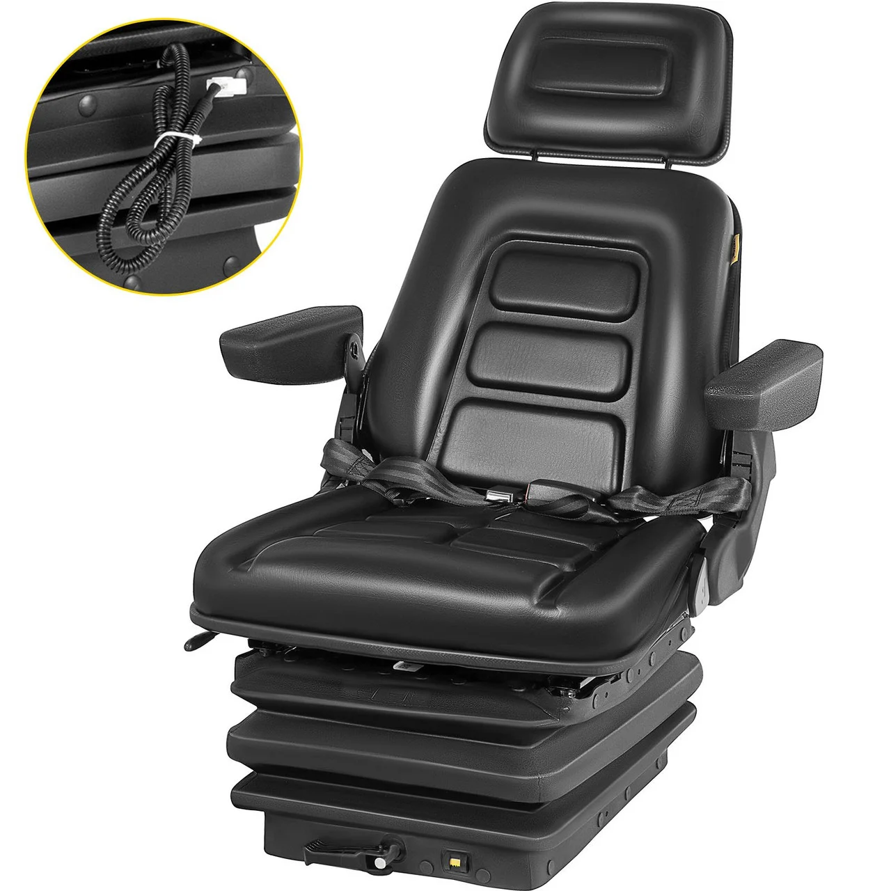 Low Profile Suspension Seat With Armrest Dozer Backhoe Tractor Skidsteer