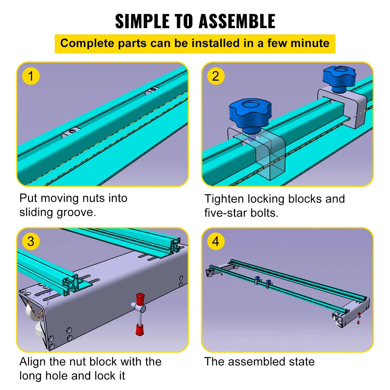 64"/ 162cm Adjustable Router Sled for Flattening Slabs with Locking System