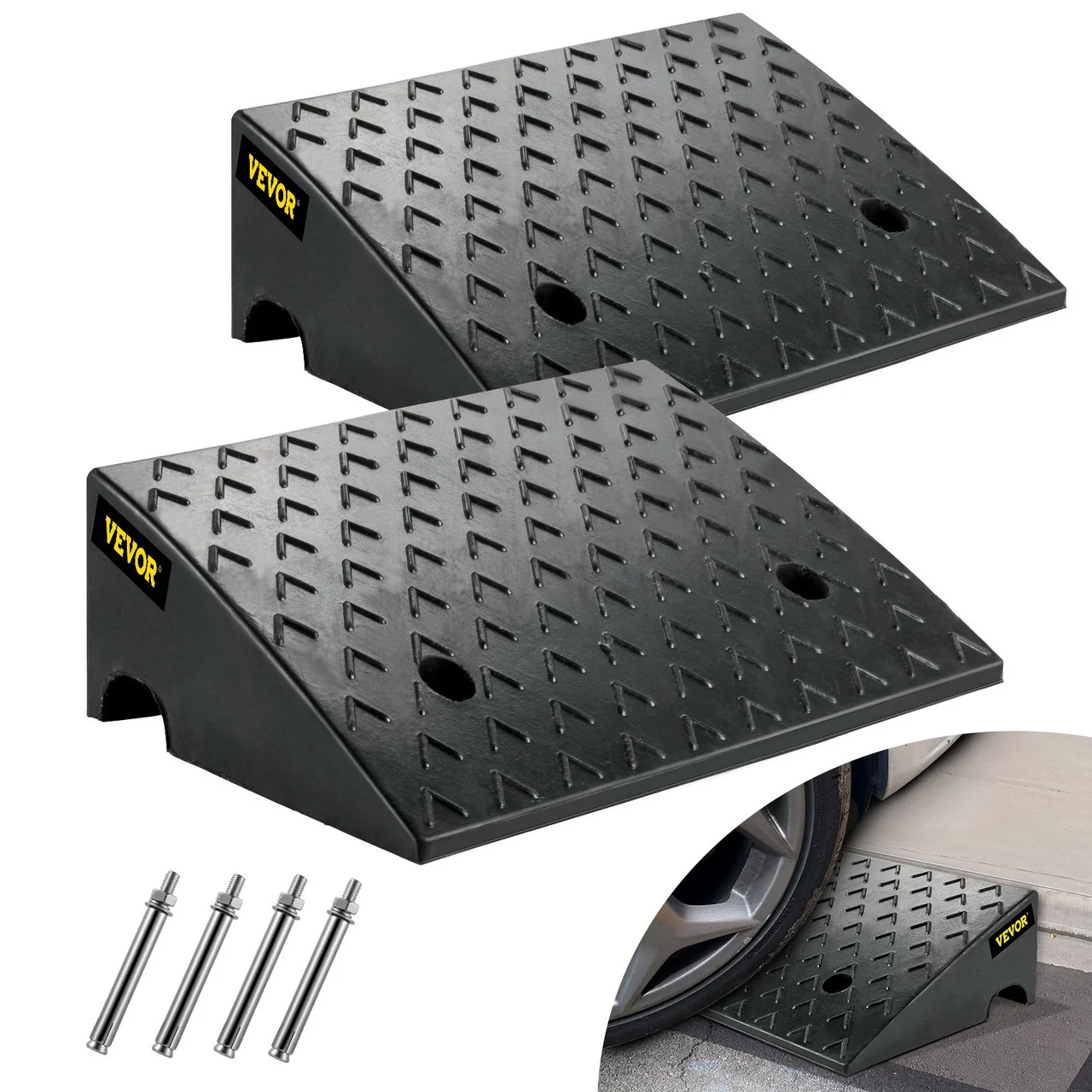 Curb Ramp Heavy Duty Threshold Ramp 4.3" Height For Driveway 2 PCS Black