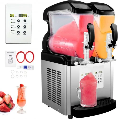 110V 2 in 1 Commercial Slushy Machine 2x6L Temperature -10? to 5? Soft Ice Cream Maker 1300W LED Display Automatic Clean Preservation Function for Supermarkets Cafes Restaurants Snack Bar