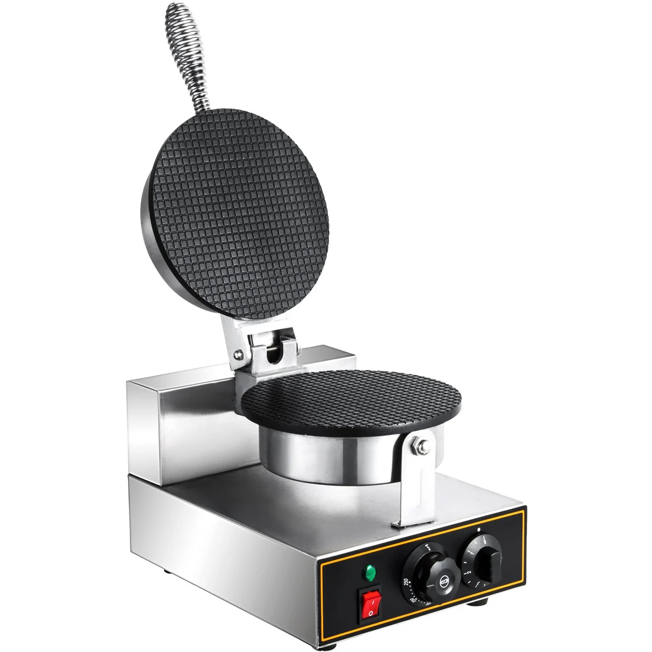 Electric Ice Cream Cone Maker 1200W Commercial Waffle Cone Machine, 110V Stainless Steel Egg Cone Baker w/ Non-Stick Teflon Coating, Temp & Time Control for Restaurant Bakeries