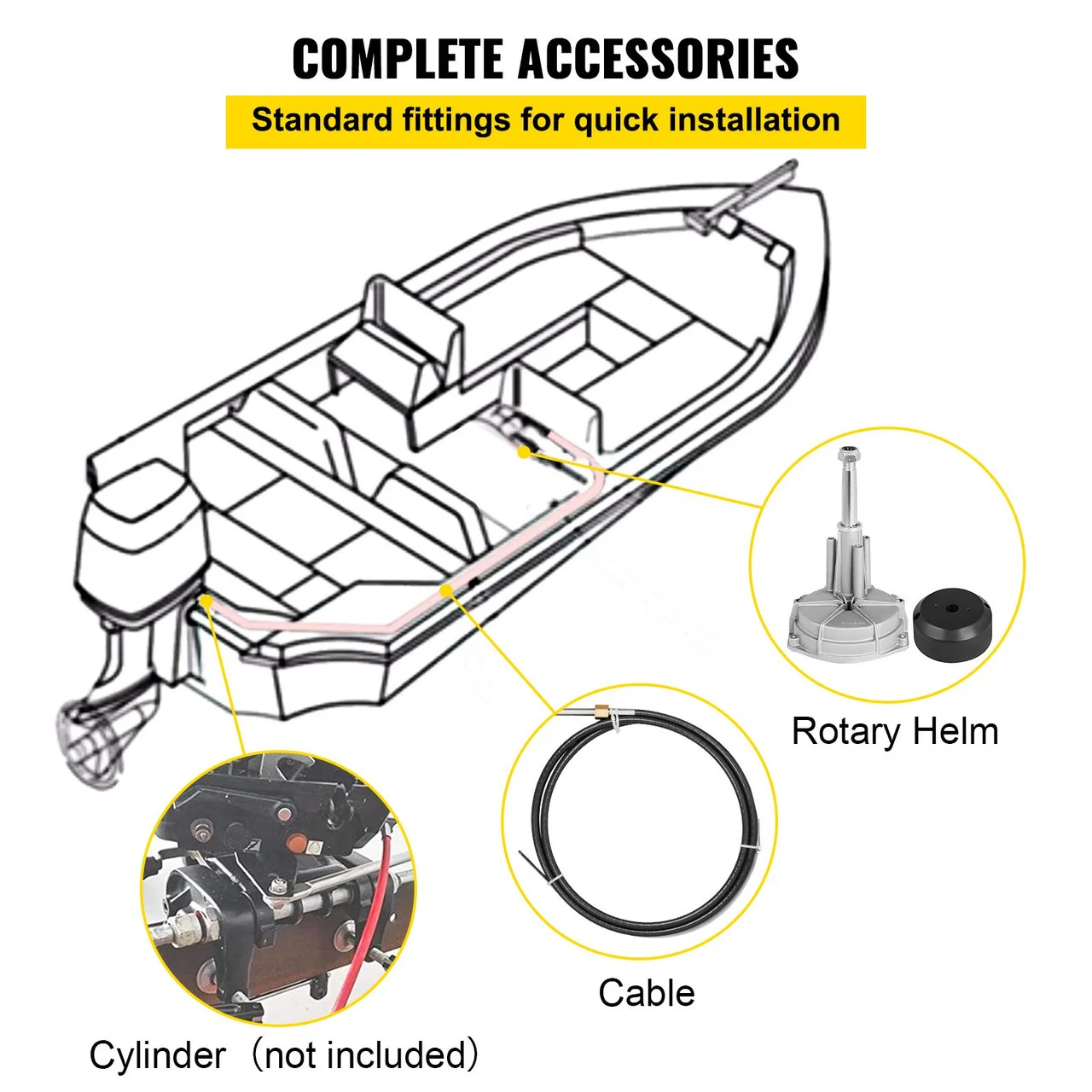 Outboard Boat Steering With 12? Steering Cable Marine Steering System 3/4'' Shaft