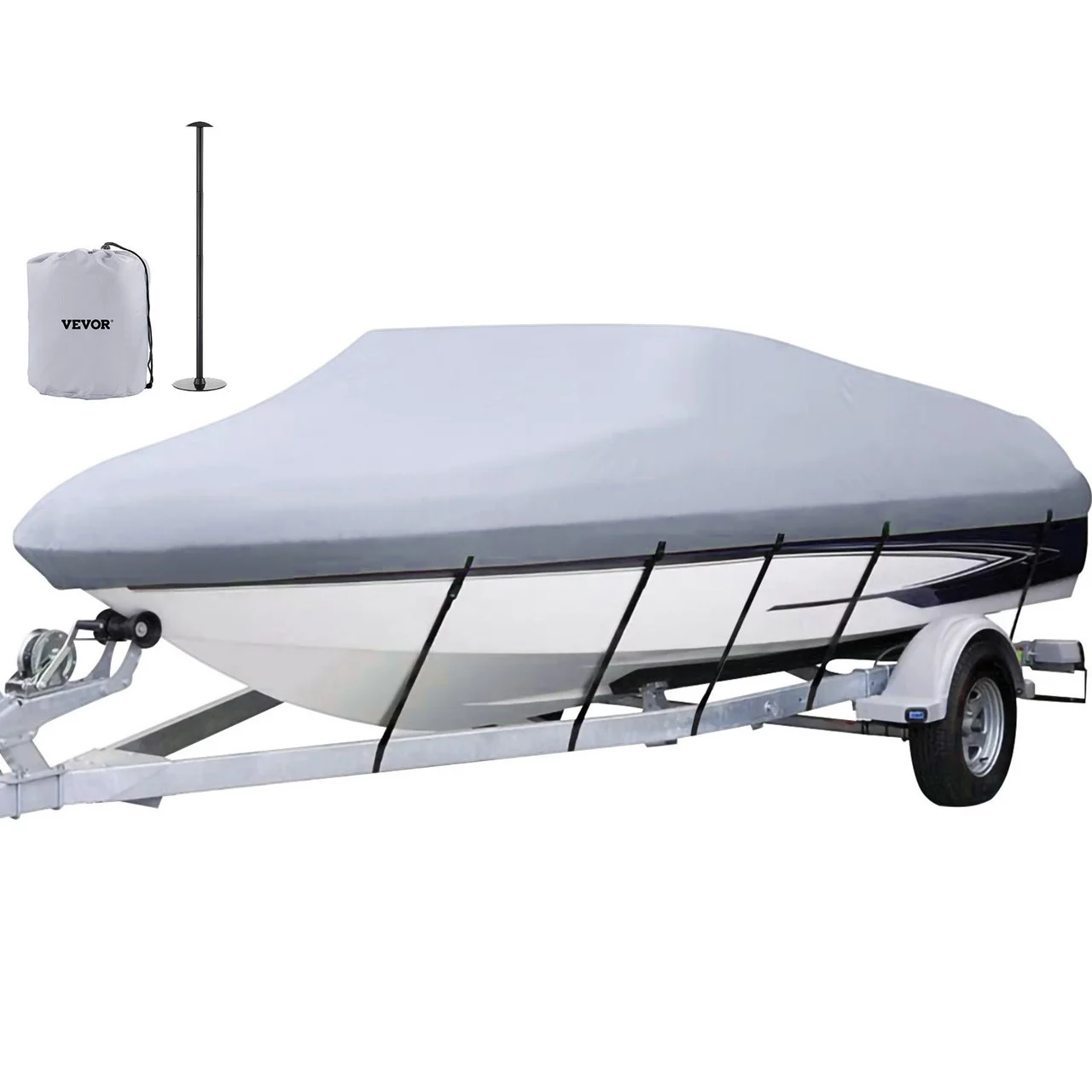 Waterproof Boat Cover, 14'-16' Trailerable Boat Cover, Beam Width up to 90" v Hull Cover Heavy Duty 600D Marine Grade Polyester Mooring Cover for Fits V-Hull Boat with 5 Tightening Straps