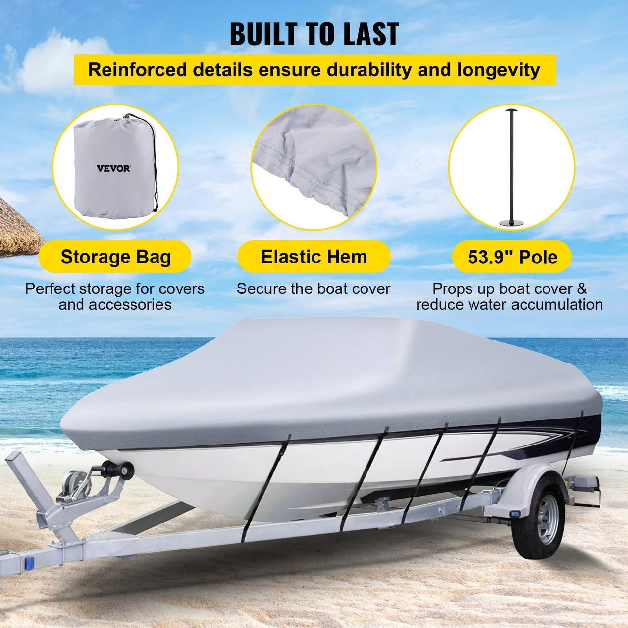 Waterproof Boat Cover, 25'-28' Trailerable Boat Cover, Beam Width up to 118" v Hull Cover Heavy Duty 600D Marine Grade Polyester Mooring Cover for Fits V-Hull Boat with 5 Tightening Straps