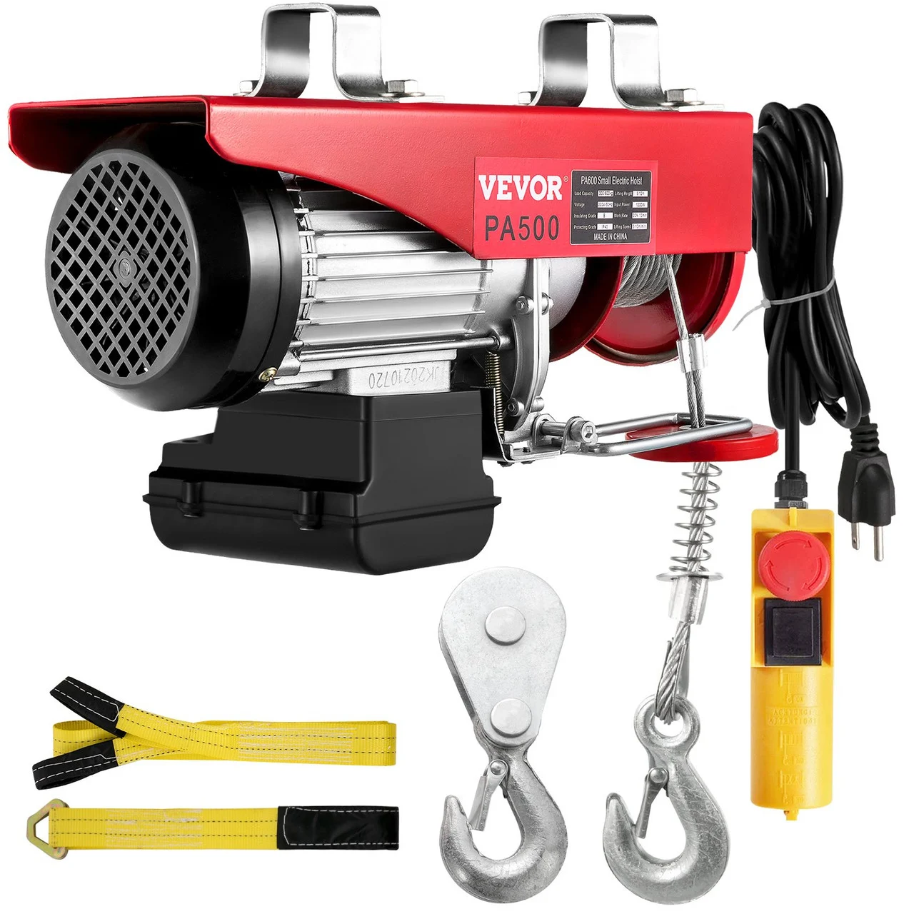 Electric Hoist, 1100LBS Electric Winch, Steel Electric Lift, 110V Electric Hoist with Remote Control & Single/Double Slings for Lifting in Factories, Warehouses, Construction Site, Mine Filed