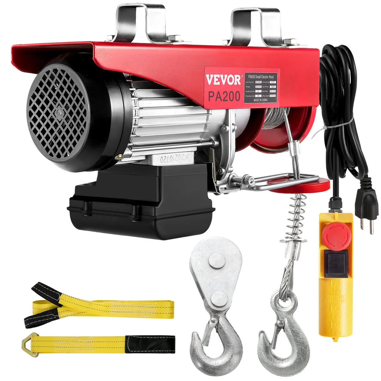 Electric Hoist, 440LBS Electric Winch, Steel Electric Lift, 110V Electric Hoist with Remote Control & Single/Double Slings for Lifting in Factories, Warehouses, Construction Site, Mine Filed
