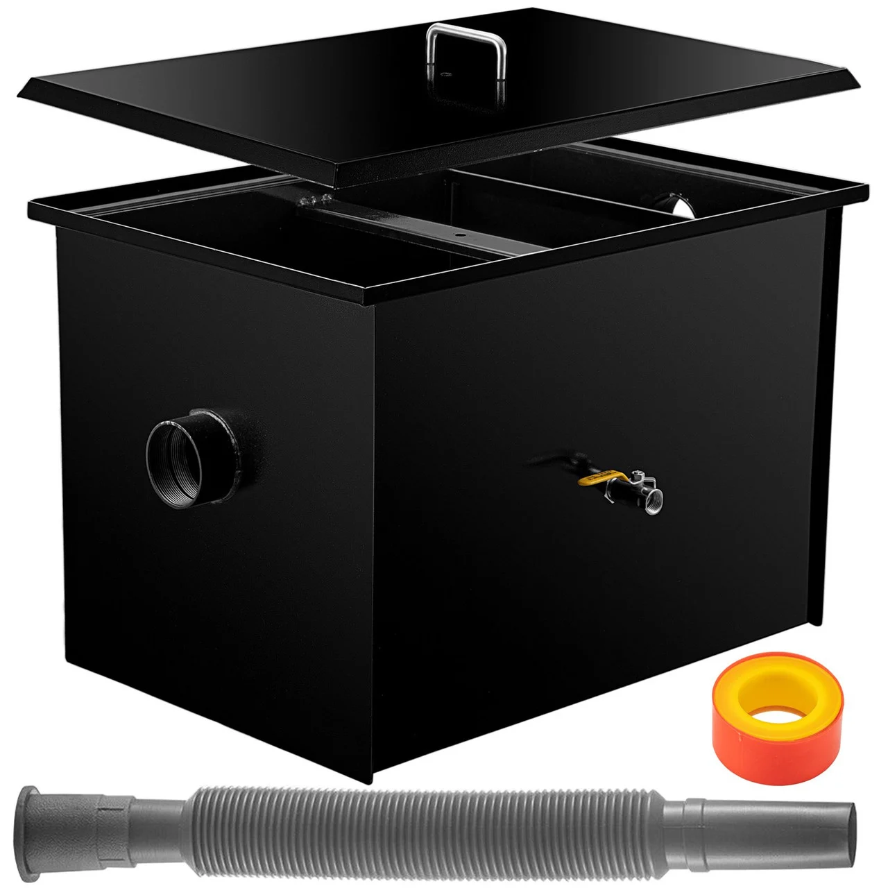 Commercial Grease Interceptor 8 LB, Carbon Steel Grease Trap 4 GPM, Grease Interceptor Trap with Side Water Inlet, Under Sink Grease Trap for Restaurant Canteen Factory Home Kitchen