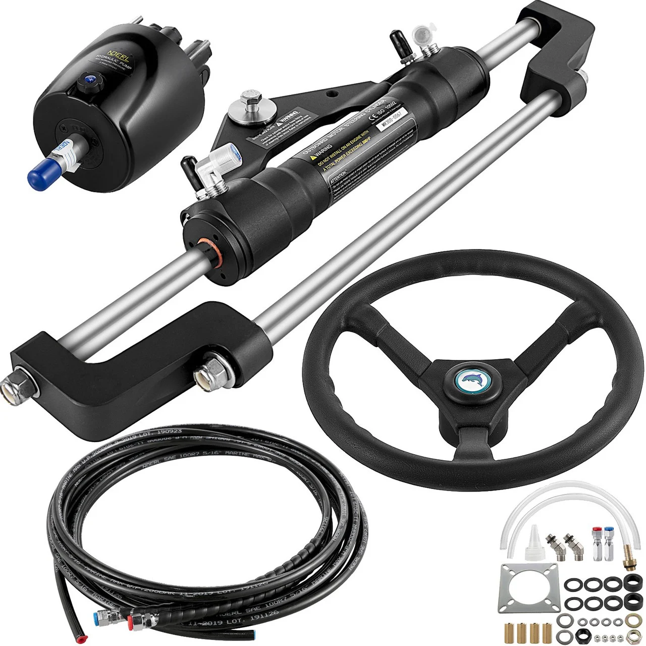 Hydraulic Boat Steering Kit, 300HP Hydraulic Steering Kit Helm Pump,Hydraulic Outboard Steering Kit with 10 Feet Hydraulic Steering Hose for Boat Steering System