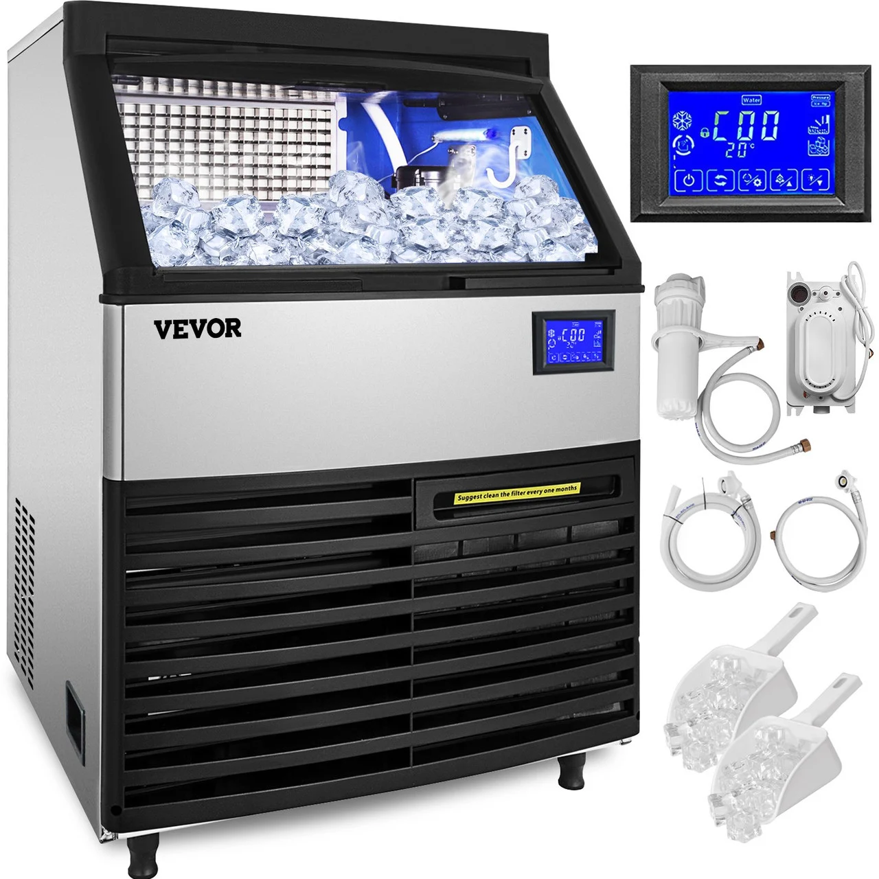 Commercial Ice Maker Machine, 265LBS/24H ETL Approved Ice Machine Under Counter Ice Maker Machine with SECOP Compressor,77LBS Storage,Electric Water Drain Pump,Water Filter, 2 Scoops Included
